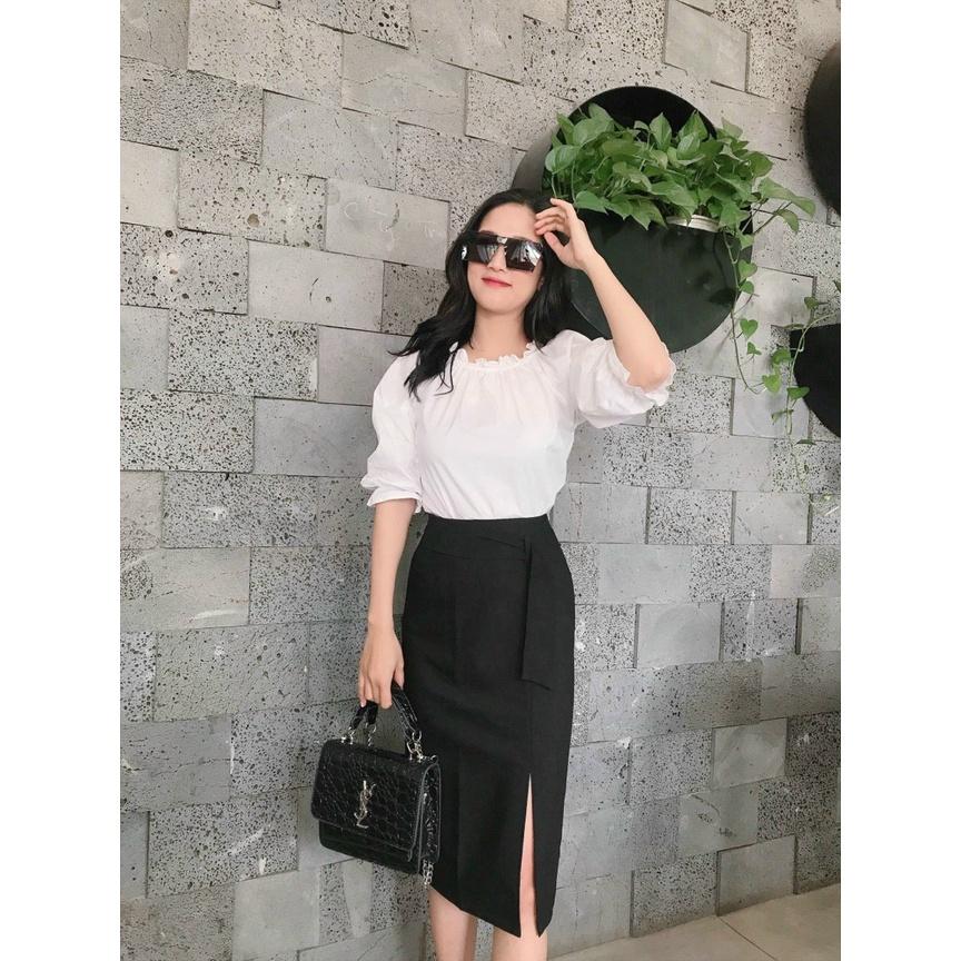 Chân Váy Dài Chữ A Công Sở Xẻ Trước , Váy Công sở dài chữ A kiểu dáng midi thanh lịch