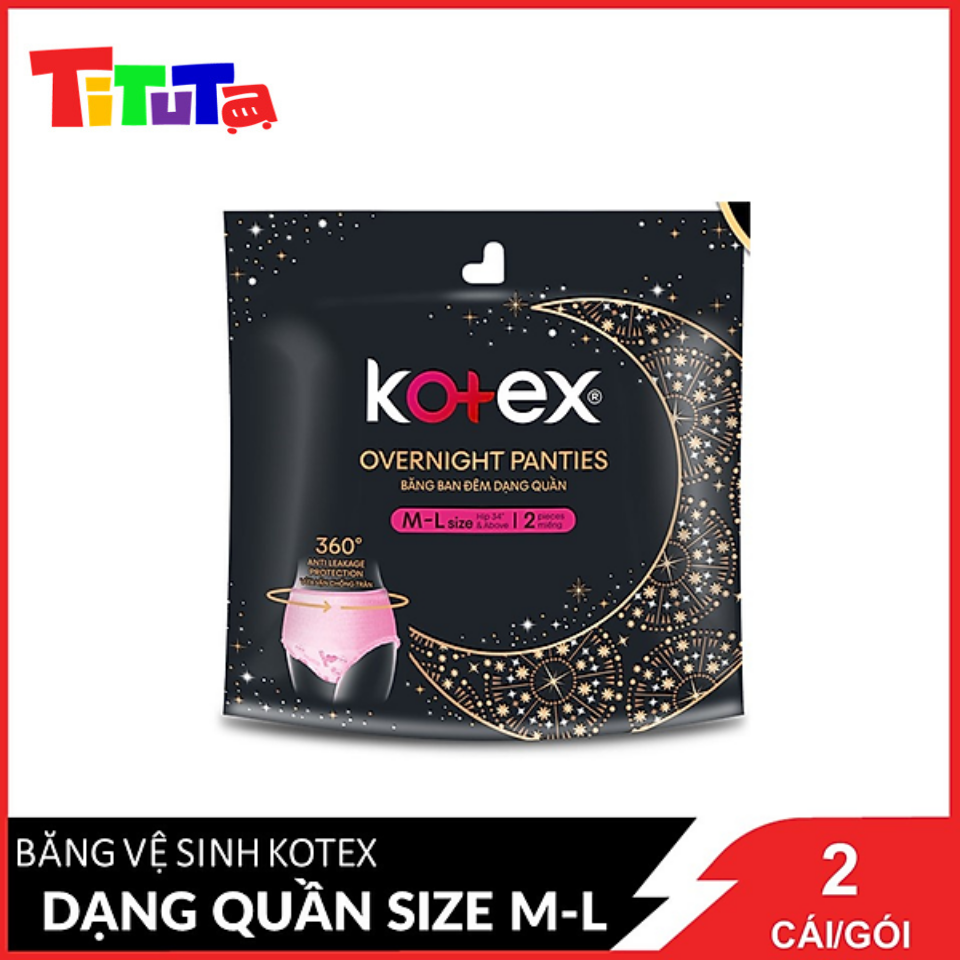 Combo 2 Băng vệ sinh Kotex Đêm dạng quần vừa vặn chống tràn 360 size ML