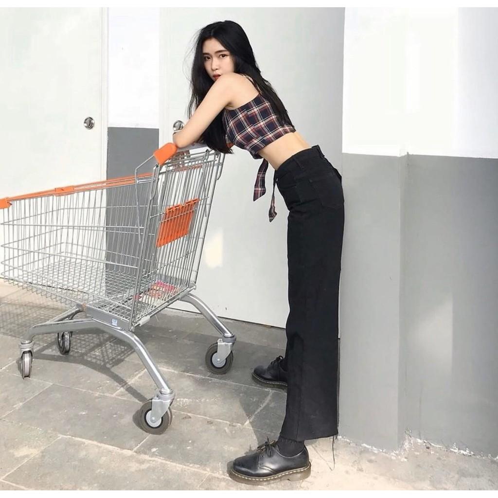 QUẦN JEAN DÀI ỐNG RỘNG LƯNG CAO TRƠN ĐEN BASIC - QUẦN BÒ NỮ CULOTTES SUÔNG N - T 40