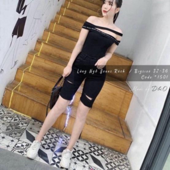 Quần Ngố Jean Bigsize, Trơn/Rách 1/Rách 2/Rách 3, Lưng Cao Trên Rốn, Co Giãn Mạnh QJ008