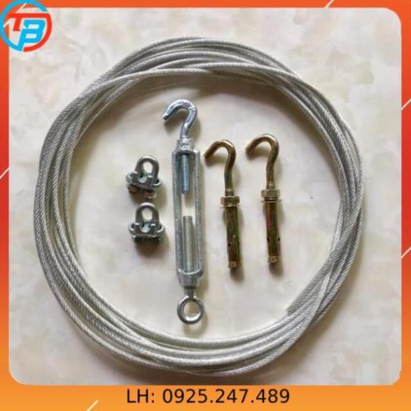 Combo dây phơi cáp lụa bọc nhựa 5mm (Dây phi 5 - 2 Nở móc 8 - 1 Tăng đơ 8 - 2 Khóa cáp 6)