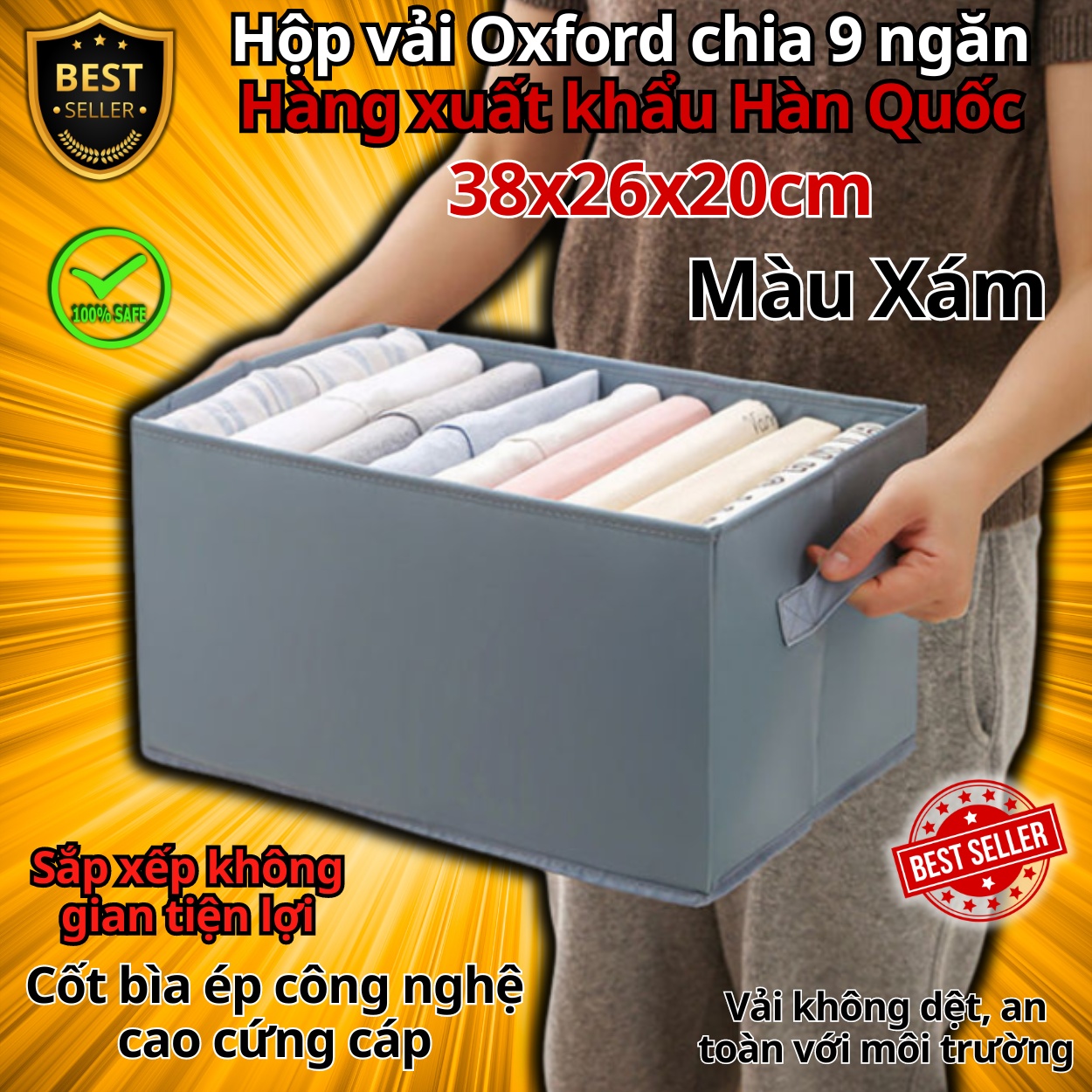 Hộp vải đựng quần áo chia 9 ngăn - 16 ngăn đa năng D Danido - Khay đựng đồ 9 ngăn tiện ích, chất liệu cao cấp vải không dệt có nắp, an toàn môi trường