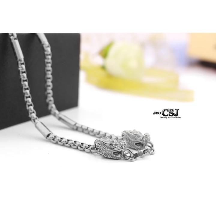 Dây chuyền nam inox bọc khoanh kết hợp 2 đầu rồng sáng đẹp, không đen - Đem lại đẳng cấp, phong độ cho người đeo