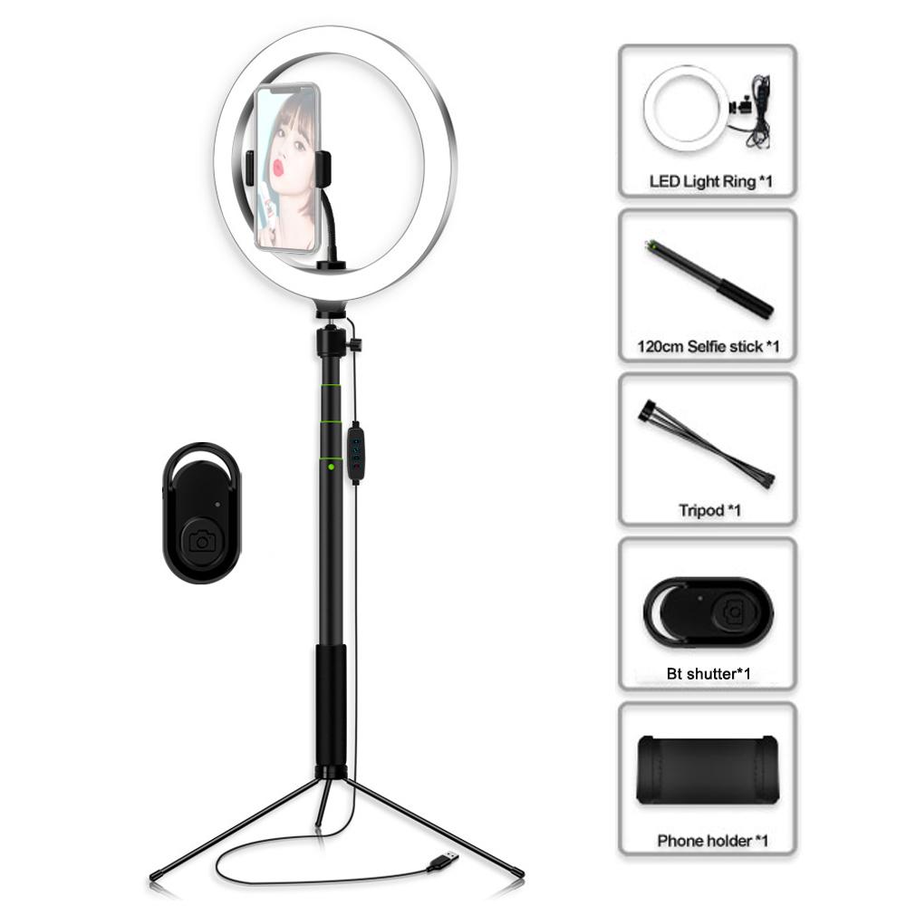 Đèn vòng LED có thể điều chỉnh độ sáng, Gậy selfie để bàn, giá đỡ điện thoại di động ba chân đa chức năng