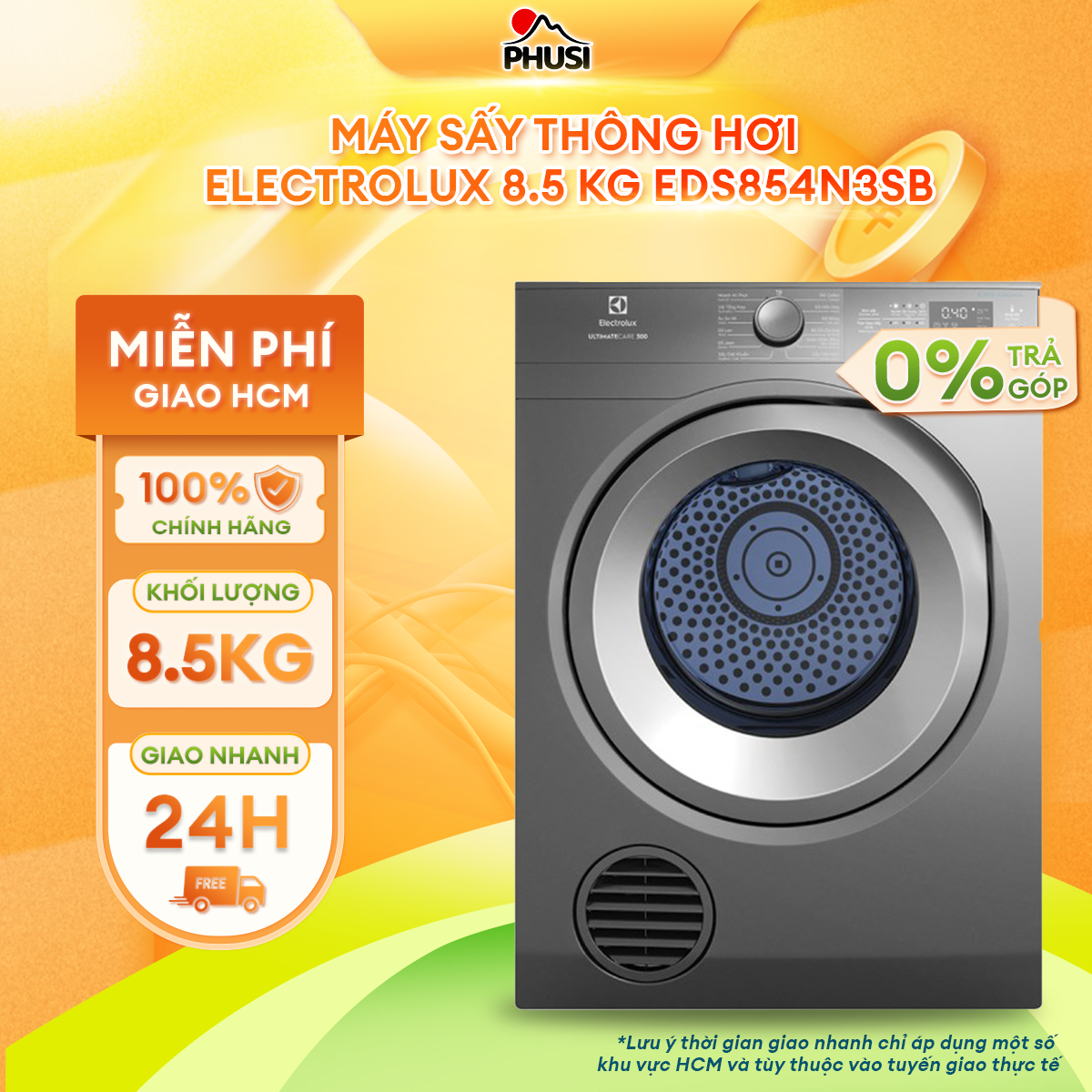 Máy sấy Electrolux 8.5 kg EDS854N3SB - Hàng chính hãng - Giao HCM và 1 số tỉnh thành