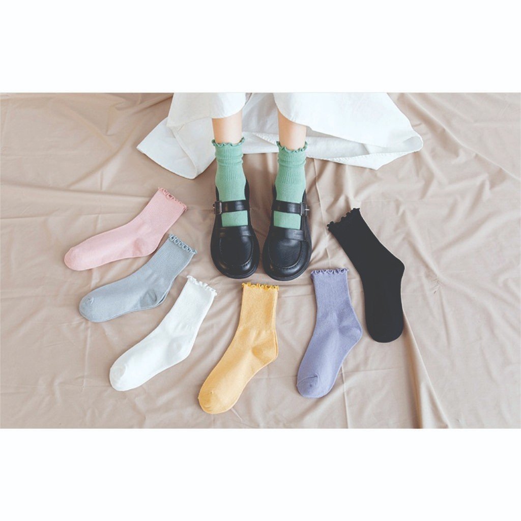 Tất, vớ nhún cổ bèo nữ cao cổ phong cách Vintage Hàn Quốc, hiệu MHAN cao cấp, chất liệu cotton, có nhiều màu