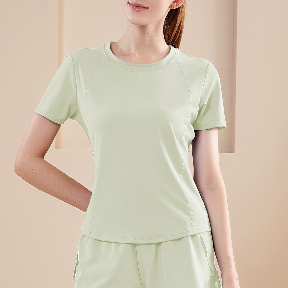 Bộ Set Quần Đùi Phối Lưới Áo Tay Ngắn Nữ Tập Gym Yoga Aerobic Chạy Bộ Co Giãn Tôn Dáng Thoáng Mát