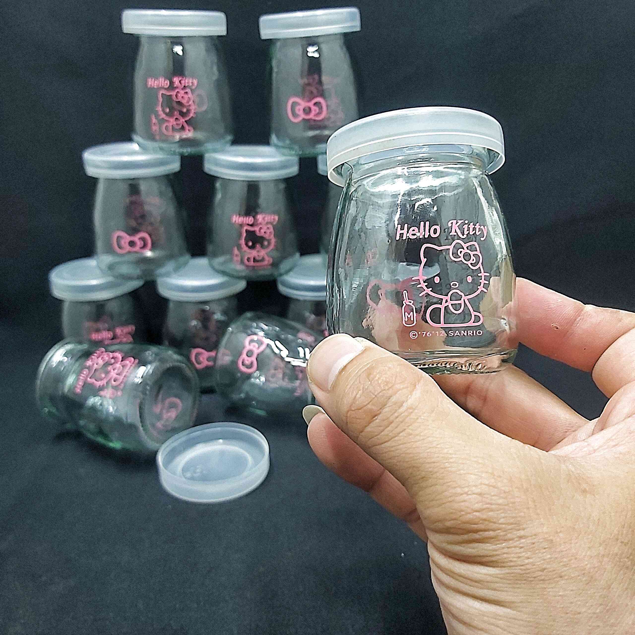 Combo 12 hũ thủy tinh đựng sữa chua 100ml mẫu Trụ Tròn Vát eo in LOGO cực CUTE - nắp nhựa – hủ yaourt siêu trong