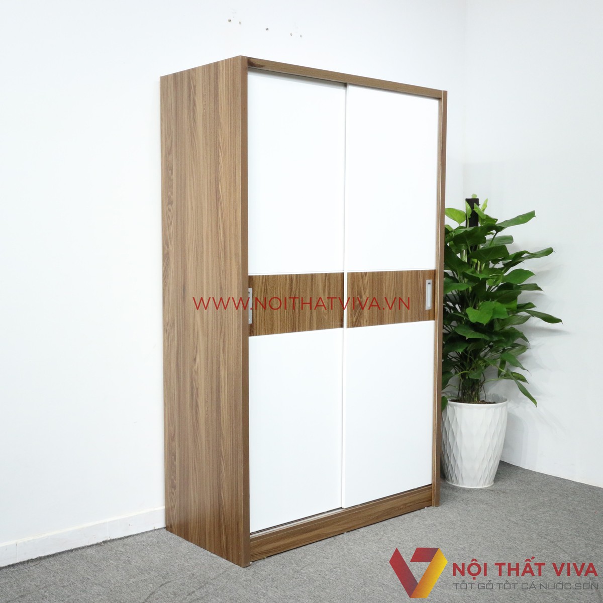 Tủ Áo Cửa Lùa 1m2X2m Gỗ MDF Melamine Màu Óc Cánh Trắng Đẹp Giá Rẻ