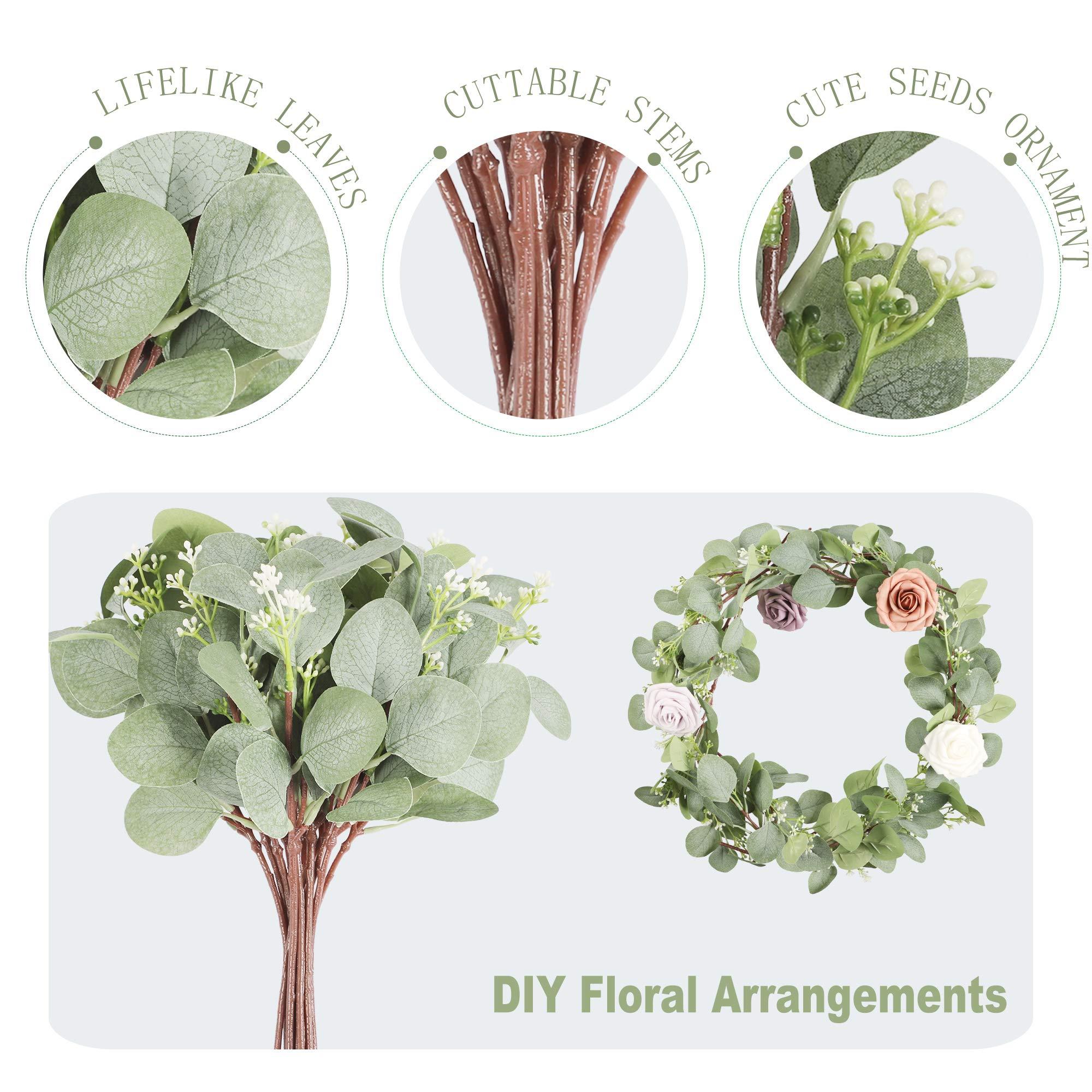 Cành cây bạch đàn nhân tạo 12 mảnh mô phỏng thực vật nhân tạo Eucalyptus để lại cây bạch đàn bạc cho bữa tiệc, đám cưới, vườn, cửa sổ, tại nhà, văn phòng, trang trí