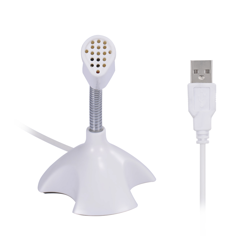 Micrô Mini USB Để Chat Hát Karaoke Cho PC Laptop Có Giá Đỡ, Màu Trắng