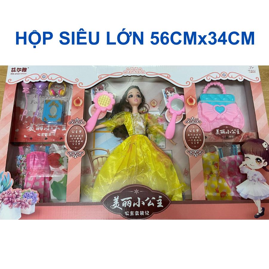 Búp bê công chúa, búp bê barbie hộp siêu lớn 56x34cm gồm 06 váy, trang sức và phụ kiện cho bé gái
