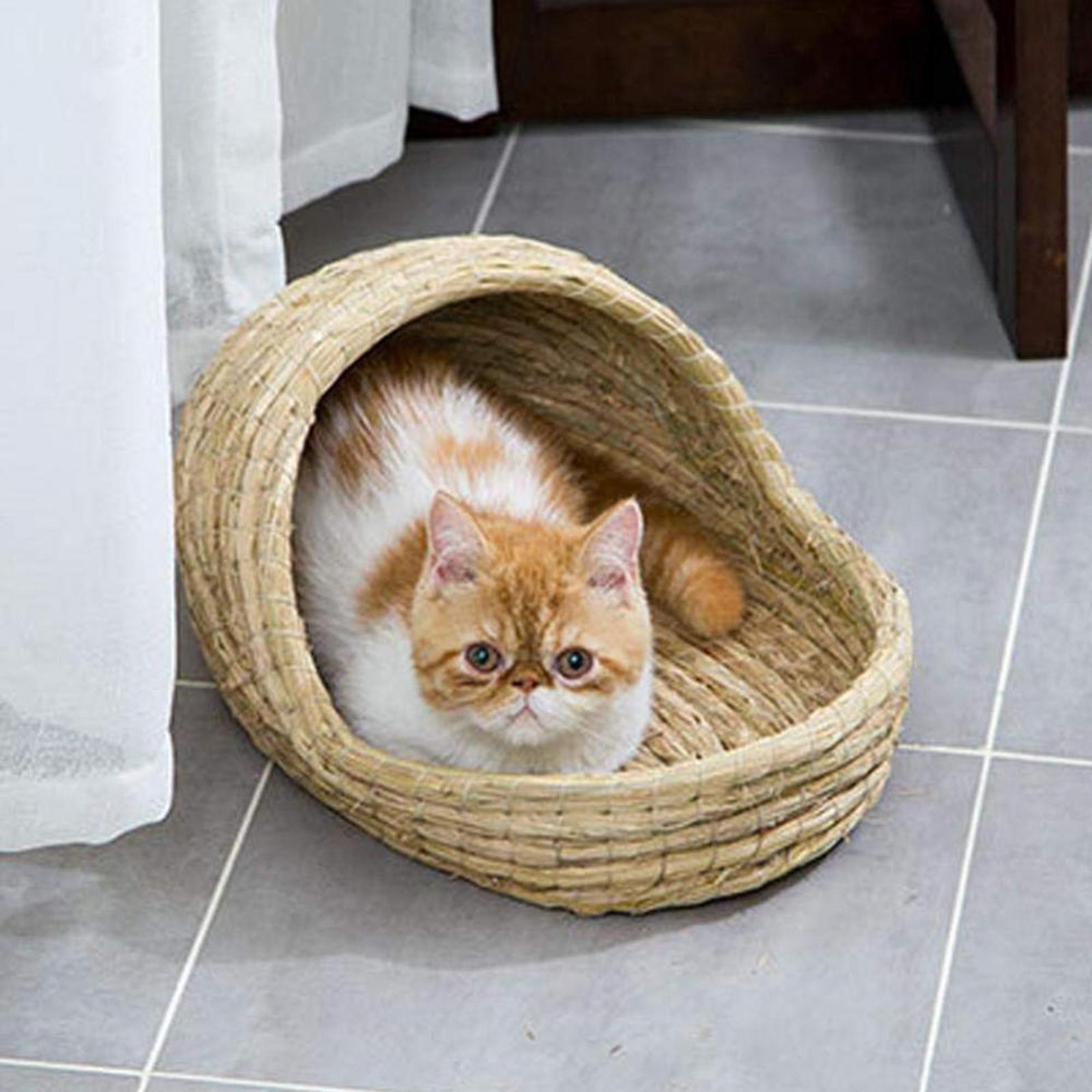 Hand-Woven Straw Hamster Nest Cave Kitten Rabbit Grass House Bed Cage Nest