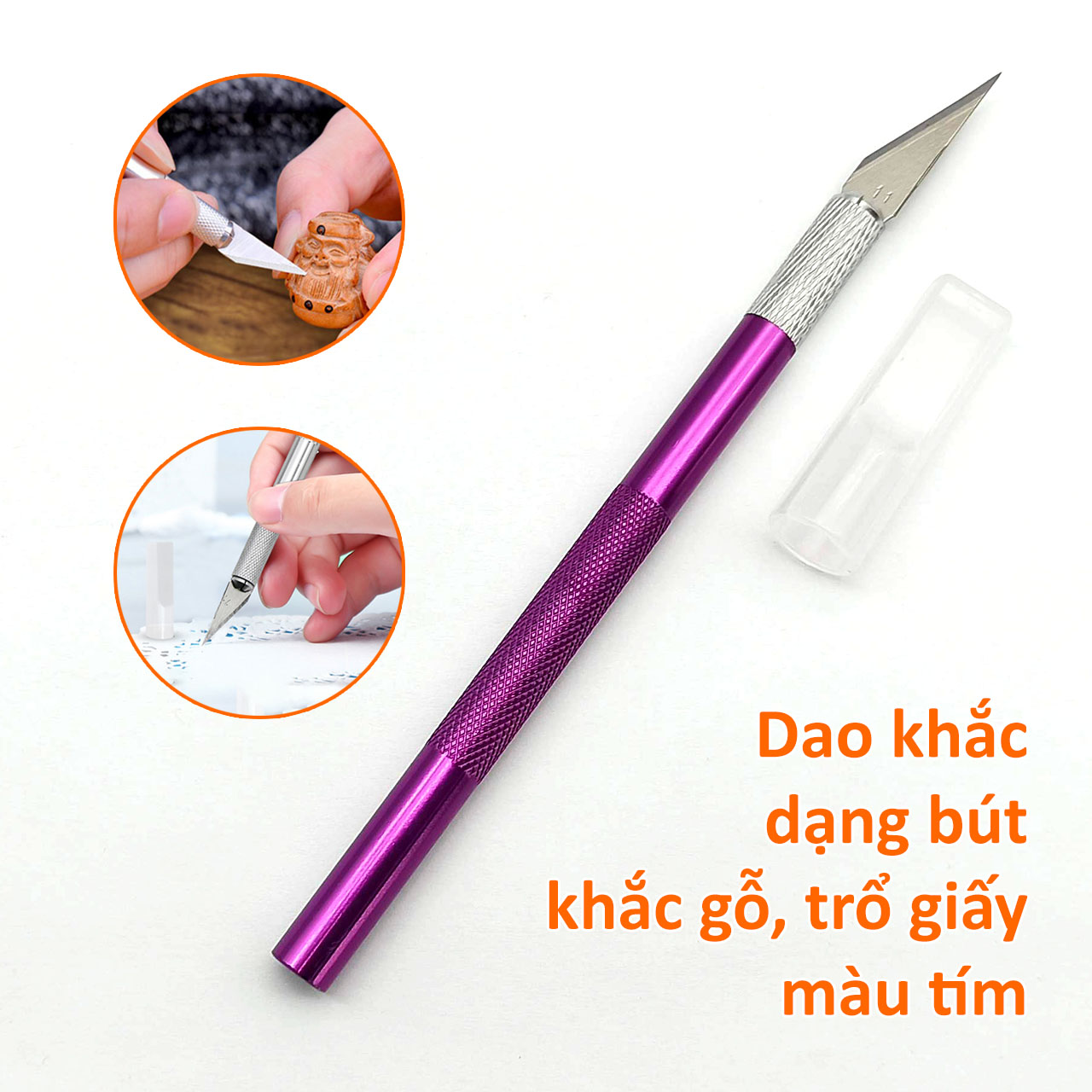 Dao khắc dạng bút để khắc gỗ, trổ giấy, cắt màng phim màu tím