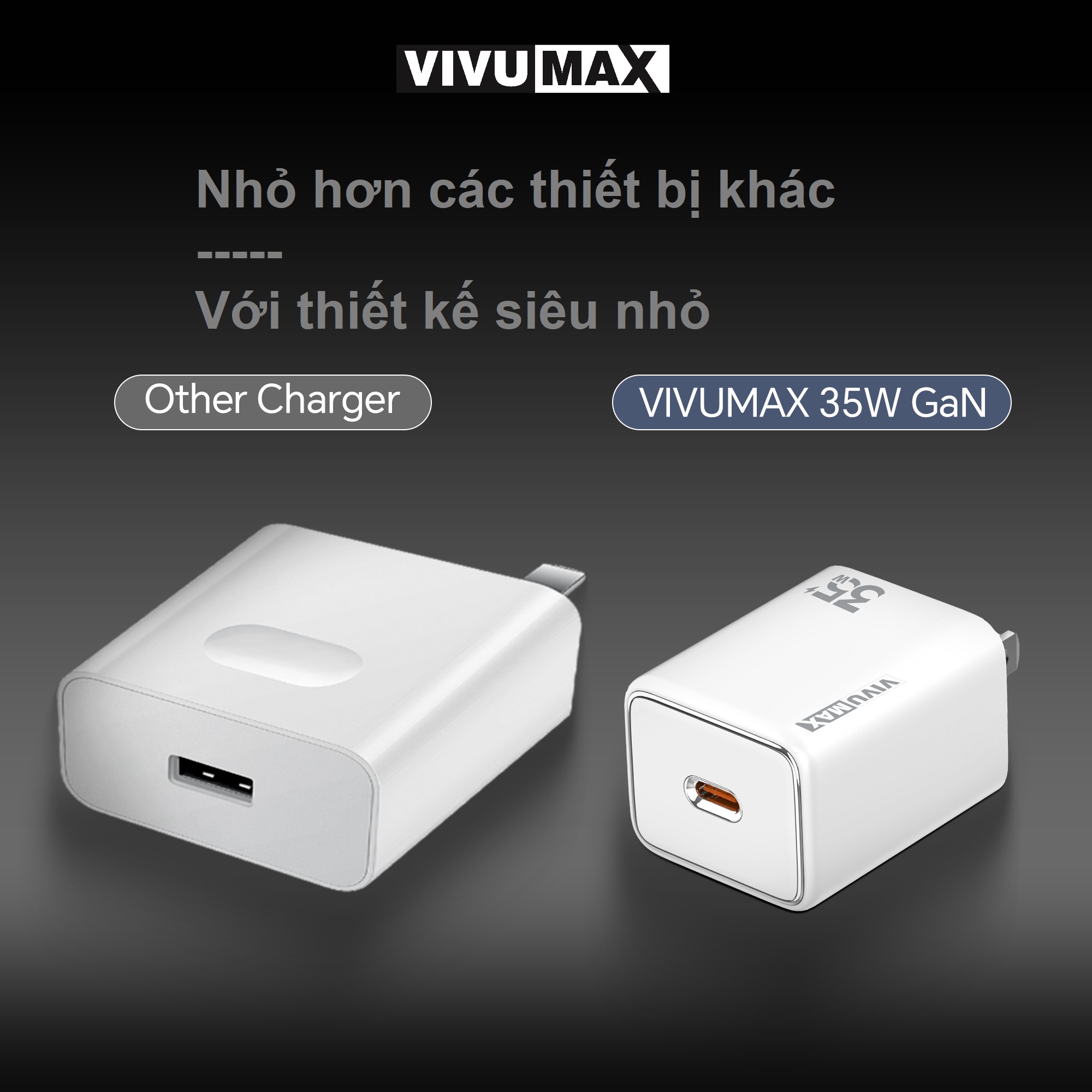 Củ sạc nhanh 1 cổng PD 35W Vivumax PD35 màu trắng - Hàng Chính Hãng, Bảo Hành Chính Hãng