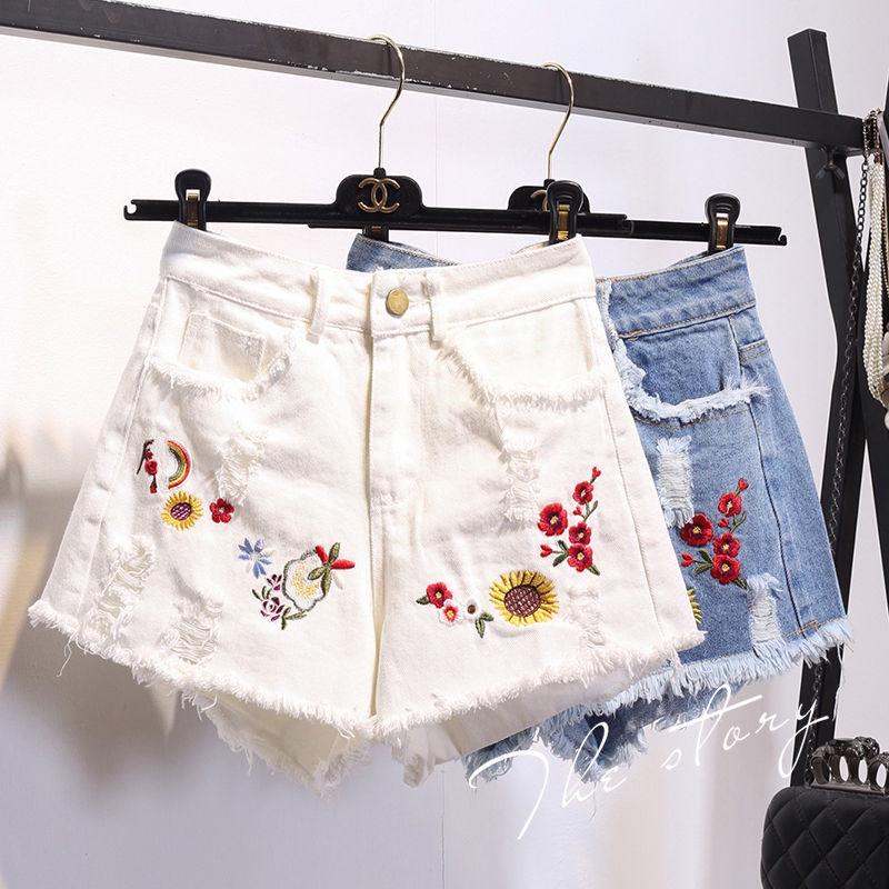 Quần Short Denim Ống Rộng Lưng Cao Plus Size Dành Cho Nữ