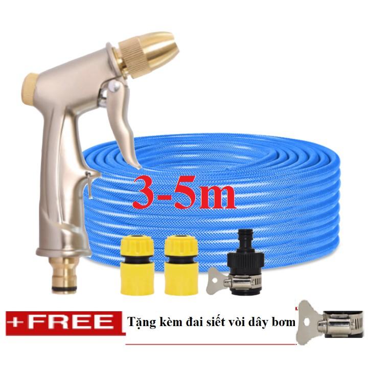 Bộ dây vòi xịt nước rửa xe, tưới cây đa năng, tăng áp 3 lần, loại 3m, 5m 206701-1 đầu đồng,cút,nối nhựa đen+ tặng đai