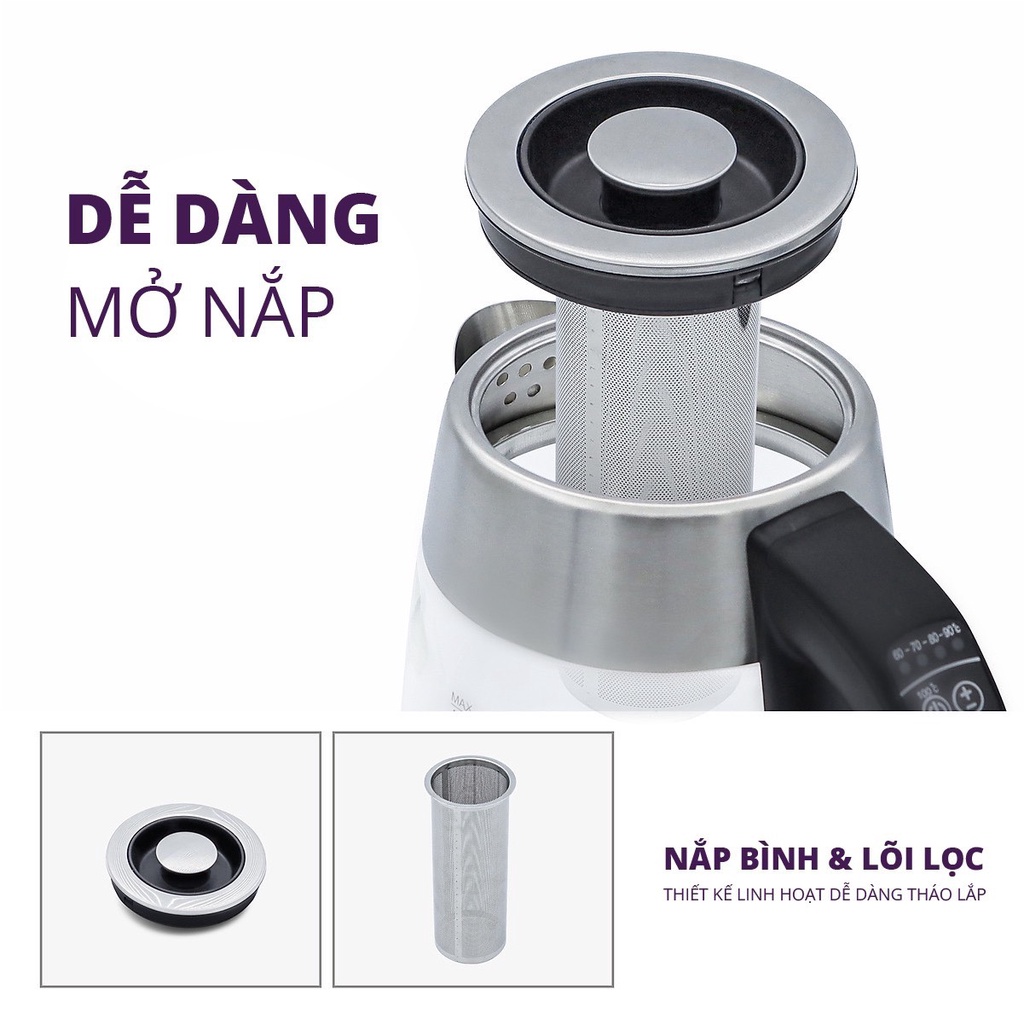 Ấm Đun Siêu Tốc Khử Clo GUME Thủy Tinh 1.7L - Hàng Nhập Khẩu Hàn Quốc