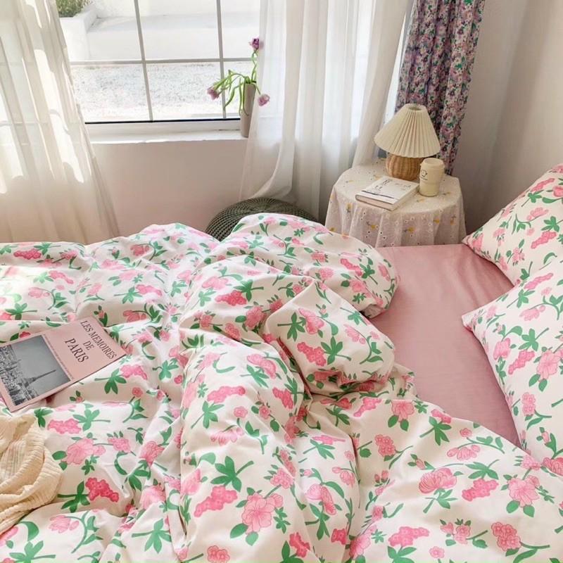 Bộ Chăn Ga Gối Cotton Living 100%cotton Hàng Nhập Khẩu Cao Cấp 4 Món Hoa Vintage 2021