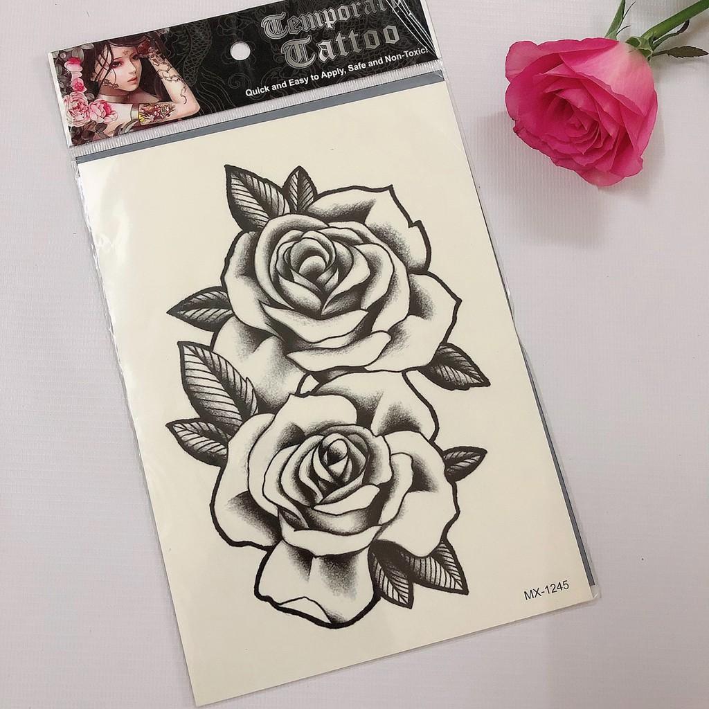 Hình xăm dán hoa bắp tay trắng đen 15x21cm- mua 5 tặng 1 tấm đồng size