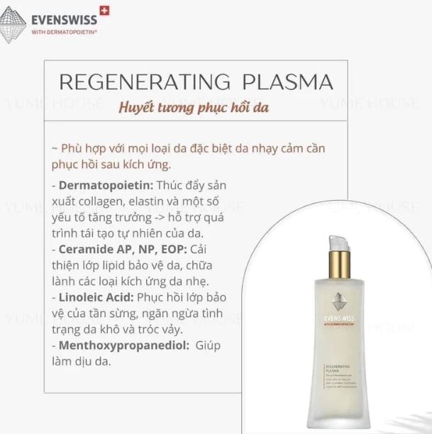 Tinh chất làm dịu phục hồi trẻ hóa da EVENSWISS REGENERATING PLASMA 50ml - Mẫu mới