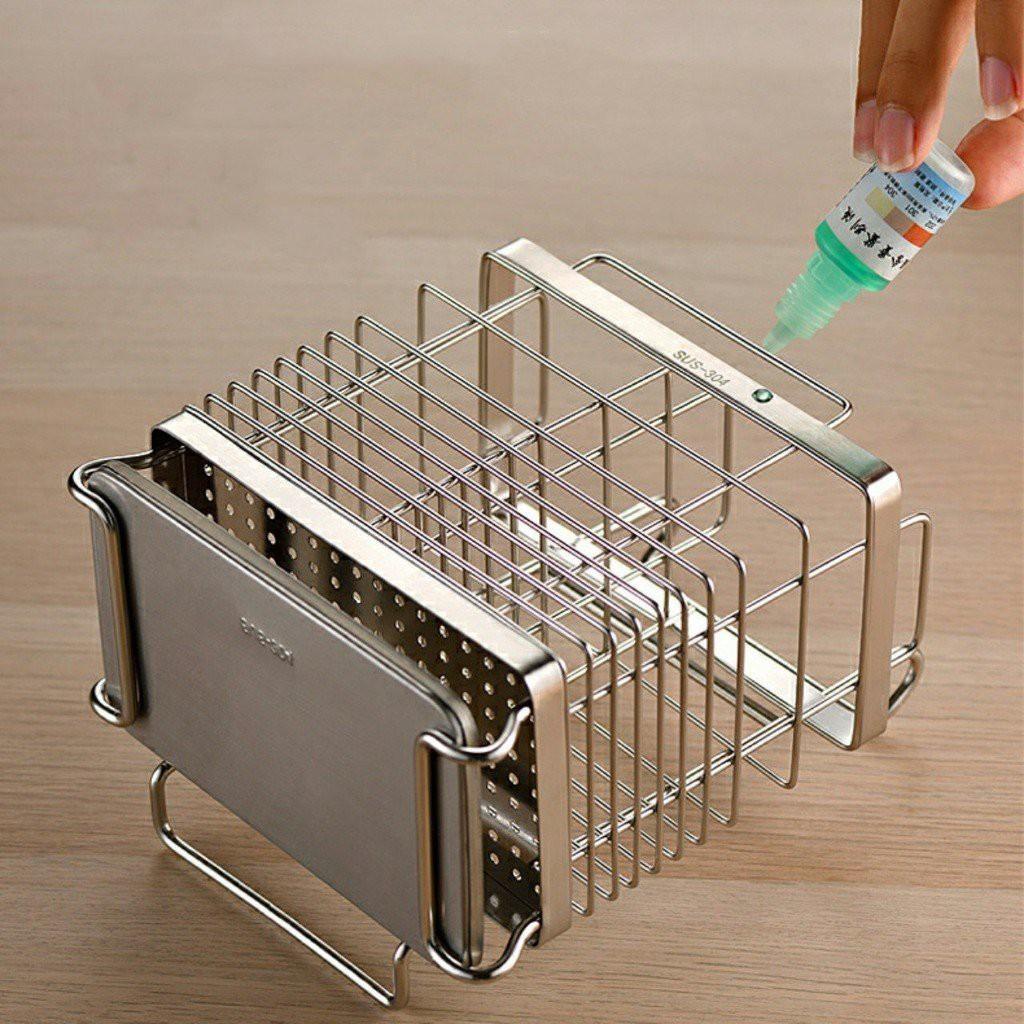 Giá inox đựng đũa thìa nhiều ngăn Ống đựng đồ dùng nhà bếp dán tường không cần khoan đục
