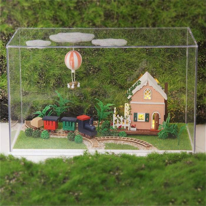 Đồ chơi lắp ghép gỗ 3D Mô hình nhà DIY Doll House Sweet World Tour Kèm Đèn LED và MICA chống bụi