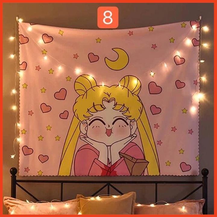 Thảm hình thủy thủ mặt trăng treo tường có tặng kèm đèn led và móc treo 70x100cm và 1m3x1m5