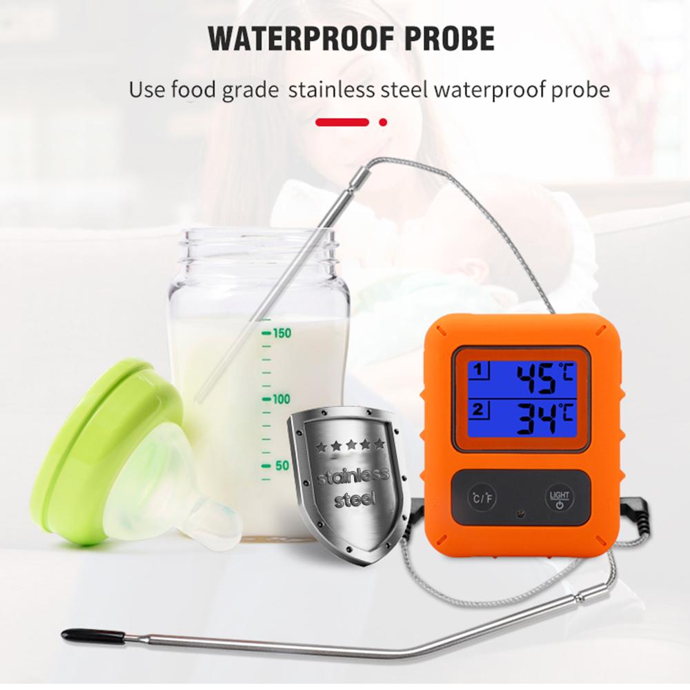 Wireless Meat Thermometer with 2 Probes 328Ft Long Range LCD Backlight Display Countdown Timer Temperature Alarm Digital Remote BBQ Thermometers for Barbeque Grill Oven Kitchen