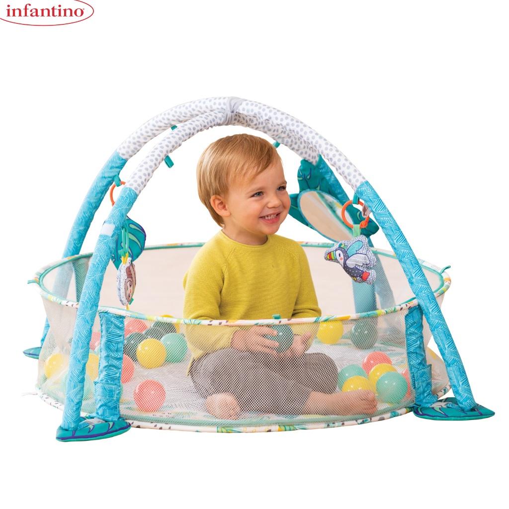 Thảm Chơi Kiêm Quây Bóng 3IN1 Jumbo INFTANTINO Cho Bé Giúp Phát Triển Các Kỹ Năng Vận Động Kèm 5 Đồ Chơi Treo Và Bóng