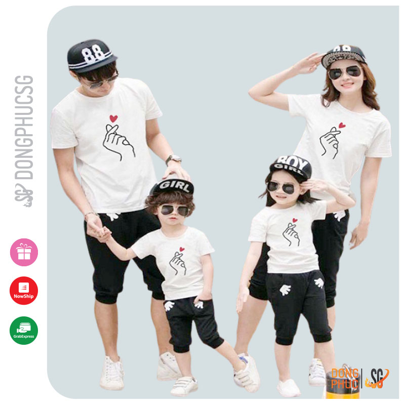 Áo gia đình bắn tim Đồng phục gia đình 3/4/5 người giá rẻ Thun cotton 4 chiều Màu trắng GD309T DONGPHUCSG