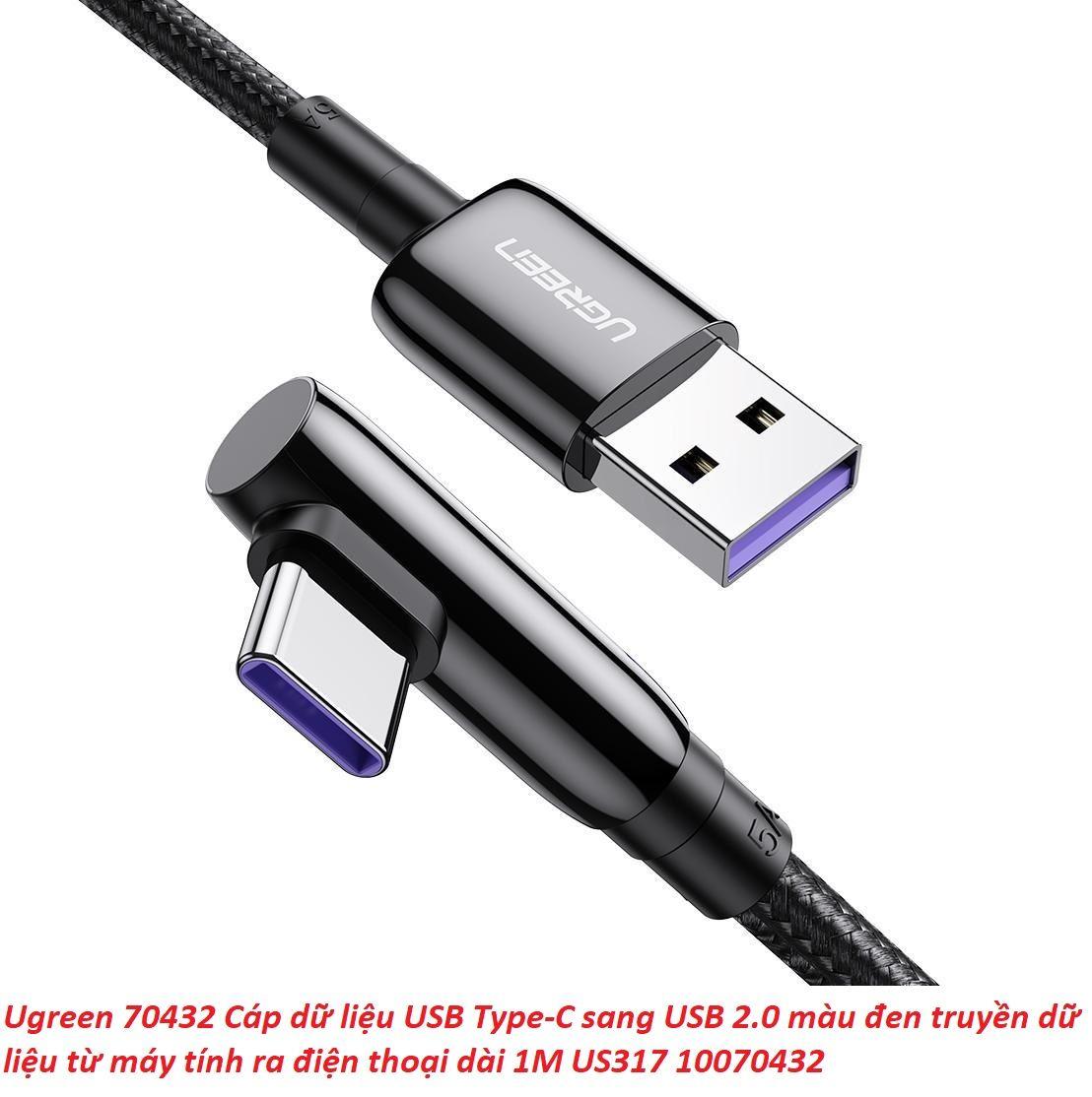 Ugreen UG70432US317TK 1M bẻ góc C 90 độ Cáp USB A sang Type-C 2.0 màu đen truyền dữ liệu từ máy tính ra điện thoại - HÀNG CHÍNH HÃNG