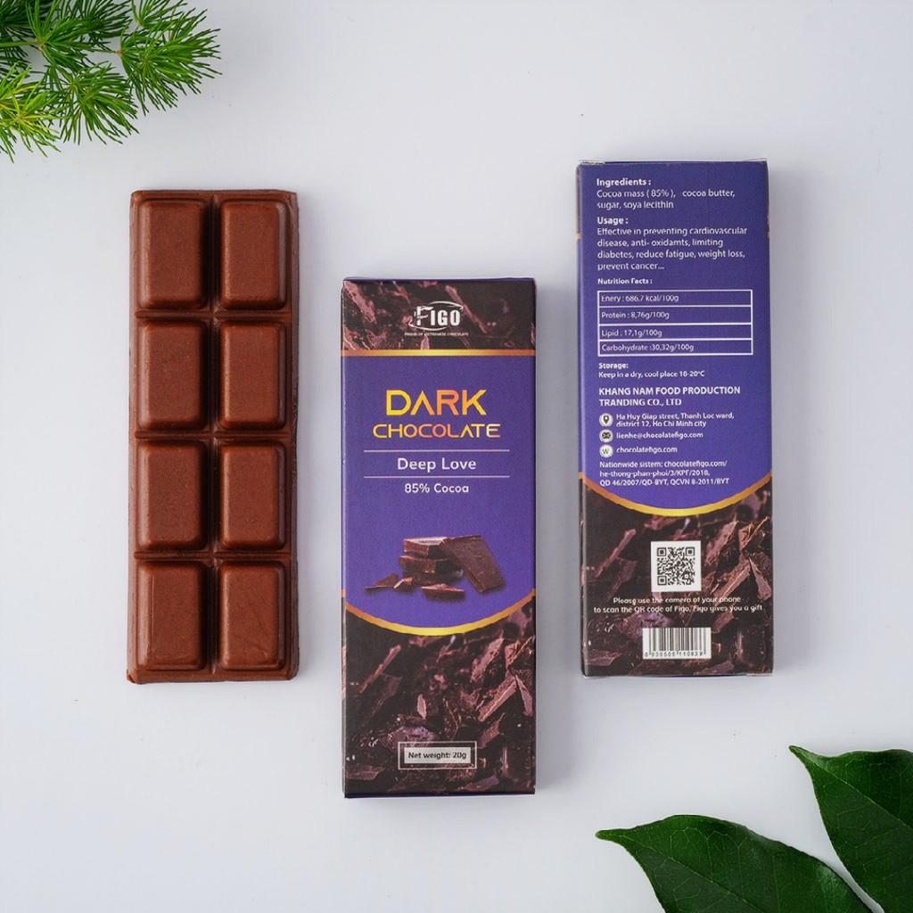 Kẹo Socola đen đắng 85% cacao ít đường thỏi 20g FIGO, ĐỒ ĂN VẶT KETO, DAS, ĂN KIÊNG