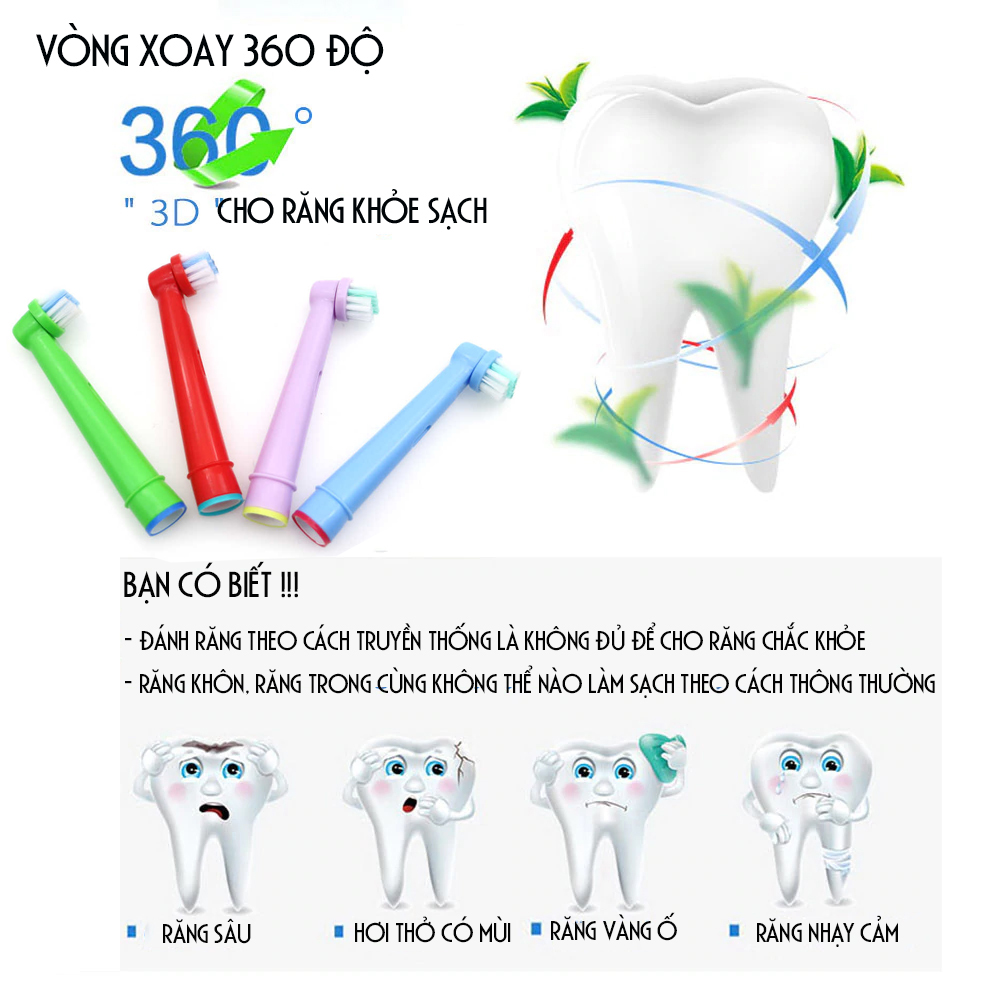 Bộ 4 đầu bàn chải trẻ em cho máy đánh răng Braun Oral B ẺB-10A - Xuất xứ Anh