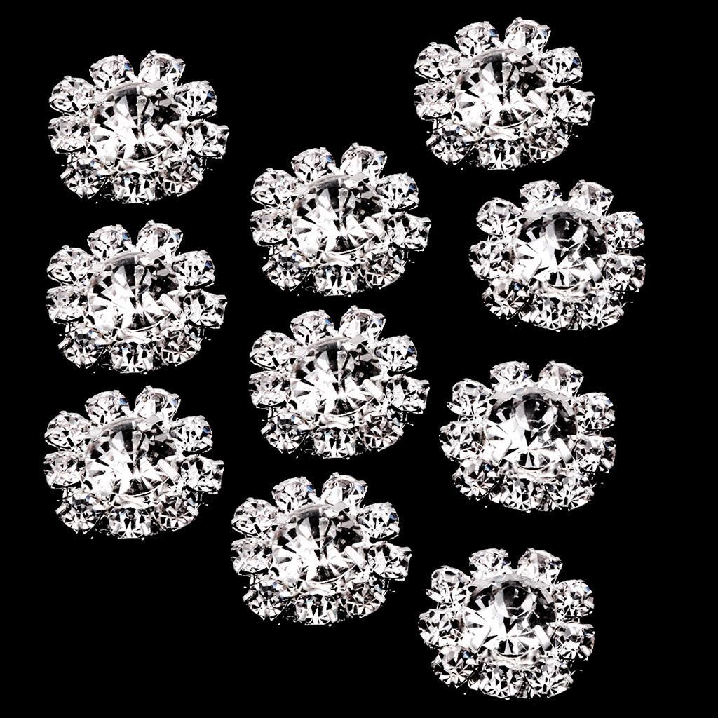 5-8pack 10 Pieces Rhinestone Flower Sewing Buttons DIY Crafts 16mm Silver