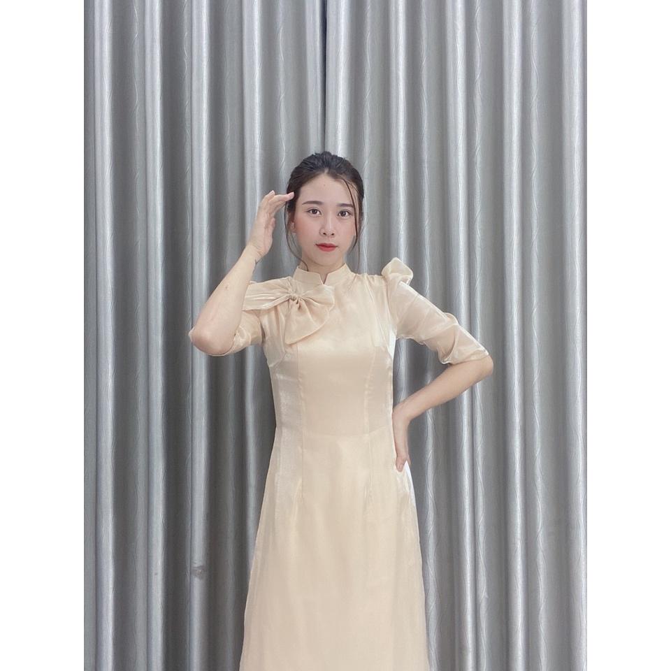 Áo dài đẹp chất cao cấp_tơ ánh lót lụa tông da