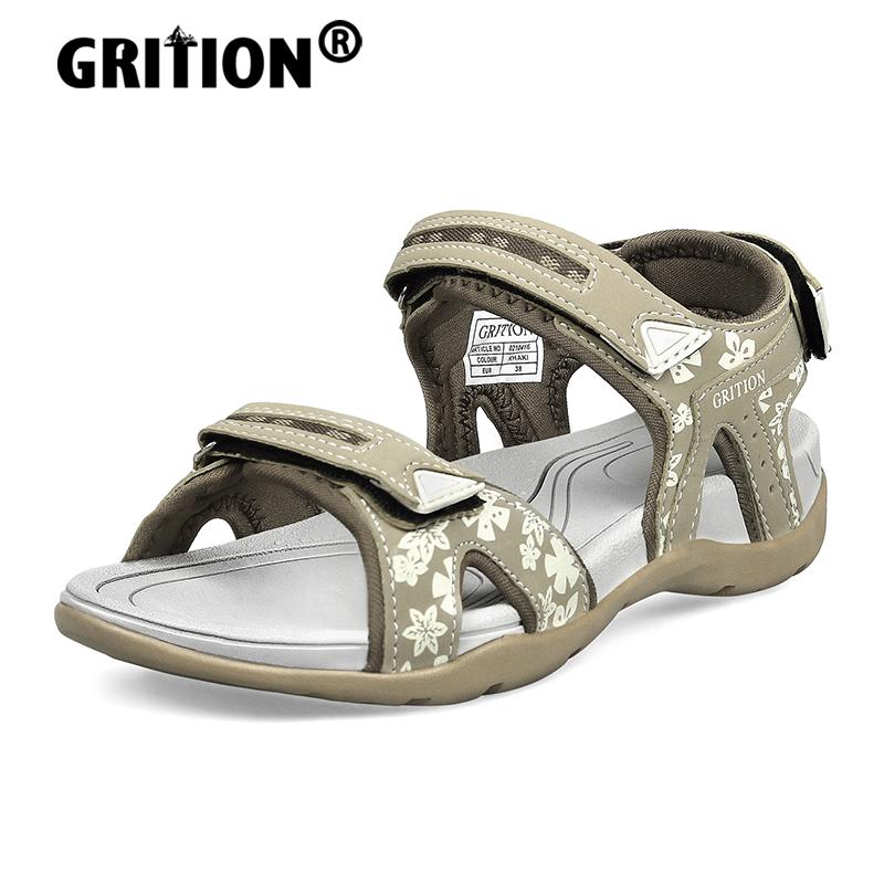 Grition Nữ Giày Sandal Đi Biển Đi Bộ 2022 Mới Thời Trang Mùa Hè Phẳng Famale Giày Chống Trơn Trượt Thoáng Khí Trọng Lượng Nhẹ Color: khaki Shoe Size: 41