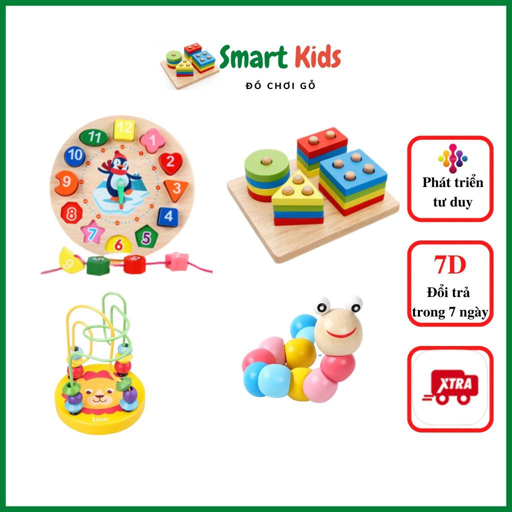 Đồ chơi gỗ cho bé gái bé trai thông minh phát triển trí tuệ, combo 5 món đồ cho bé Smart Kids