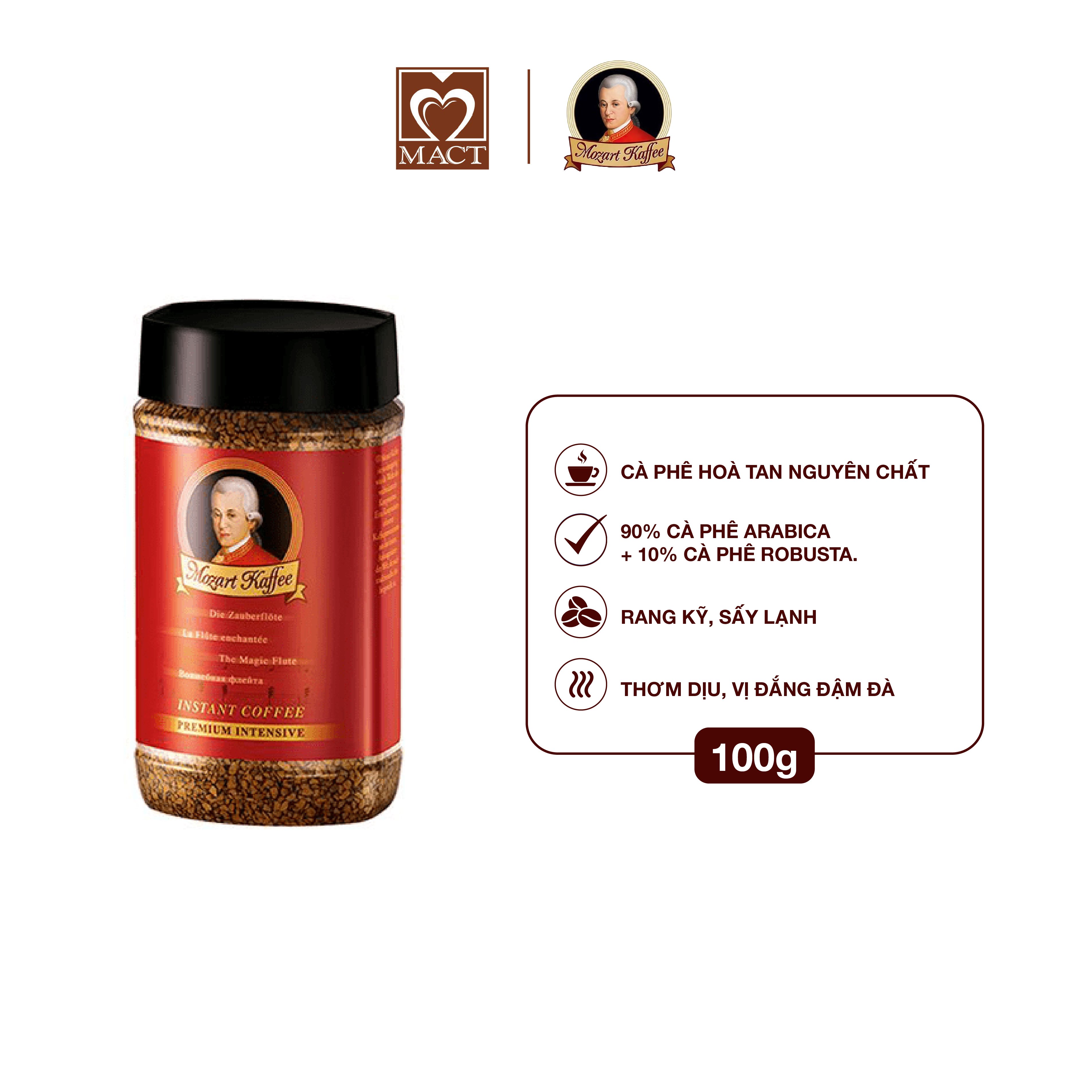 Cà phê hoà tan Mozart Kaffee  - 90% Hạt Arabica + 10% Hạt Robusta - Vị thơm dịu nhẹ, đắng đậm đà - lọ 100g