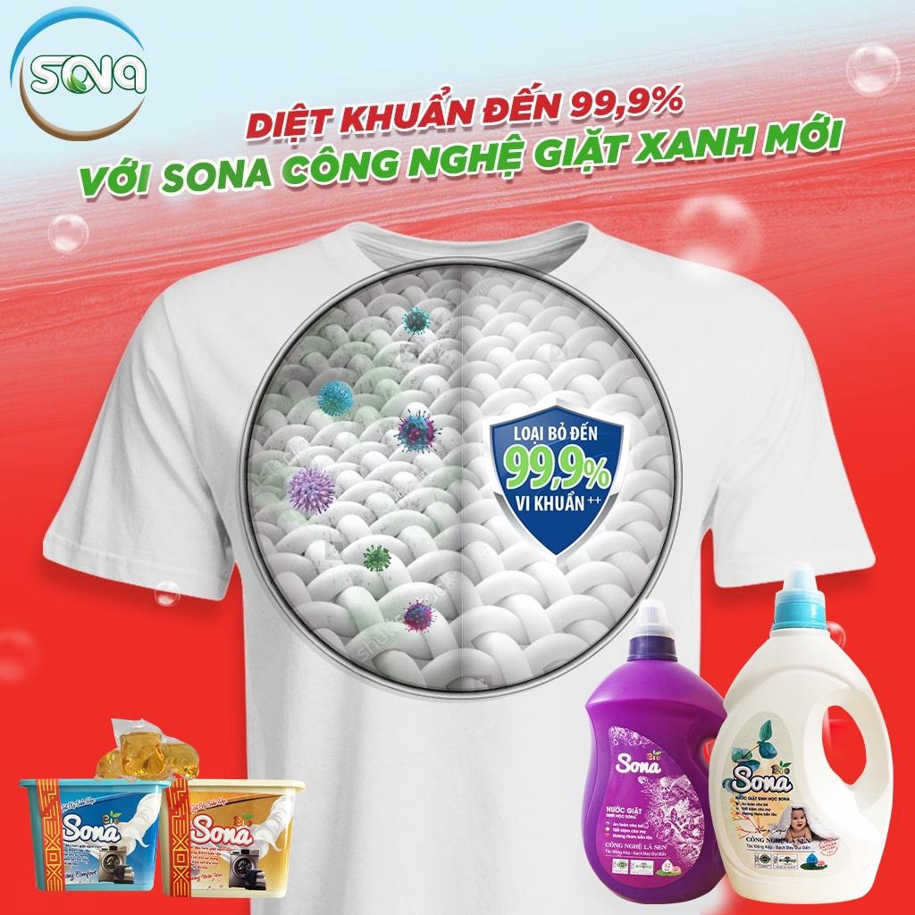 Nước giặt sinh học SONA 1.8L giặt xả 2 trong 1 giặt xả quần áo 100% thành phần thiên nhiên