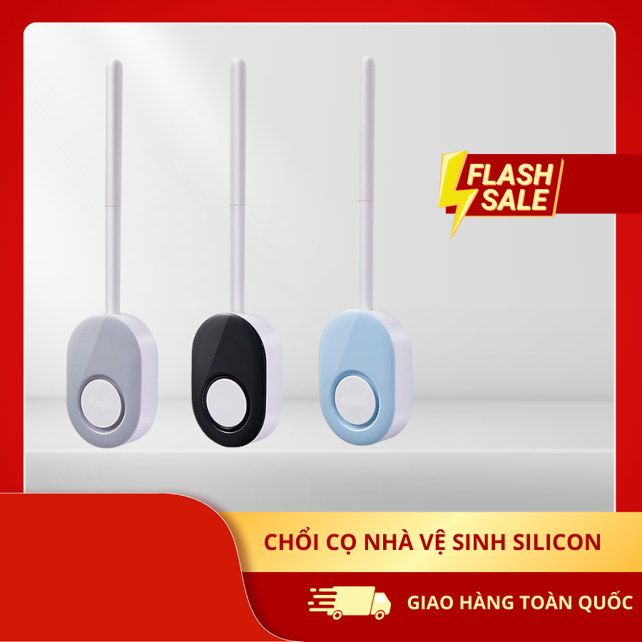Chổi Cọ Nhà Vệ Sinh Silicon E2204 - Cậy Cọ Toilet Bồn Cầu Kèm Giá Đỡ, Dán Tường Tiện Lợi, Không Khoan Vít - Xám