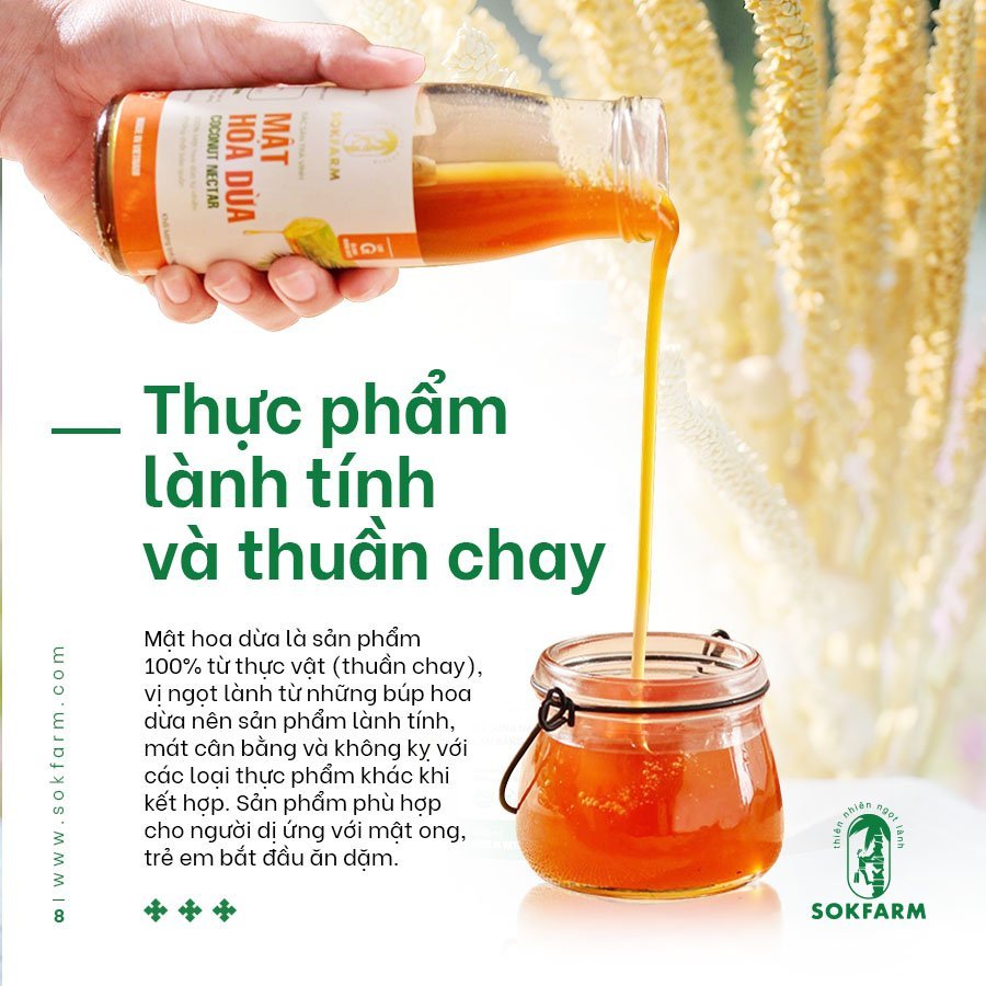 Mật Hoa Dừa Nguyên Chất SokFarm, Làm Gia Vị Nấu Ăn, Pha Chế, Dùng Được Cho Người Bệnh Tiểu Đường, Ăn Thuần Chay, Hũ 250g