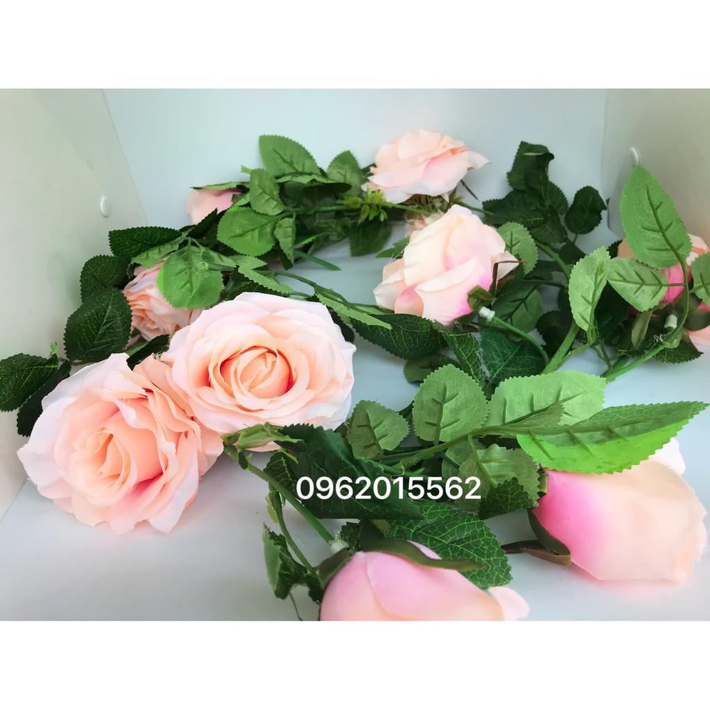 Hoa lụa - Dây leo hoa hồng 12 bông 180cm