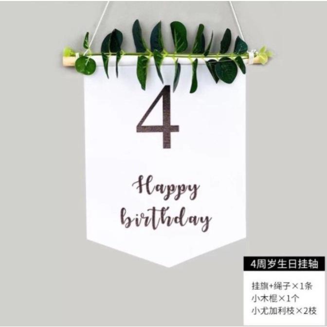 Banner in số tuổi sinh nhật kèm Lá  Trang trí sinh nhật Happy birthday phong cách Hàn Quốc Hot 2022