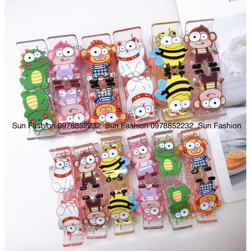 Kẹp càng cua trong suốt 3 răng, 5 răng hình thú, con vật, hoạt hình, trái cây, 12 con giáp màu sắc đáng yêu