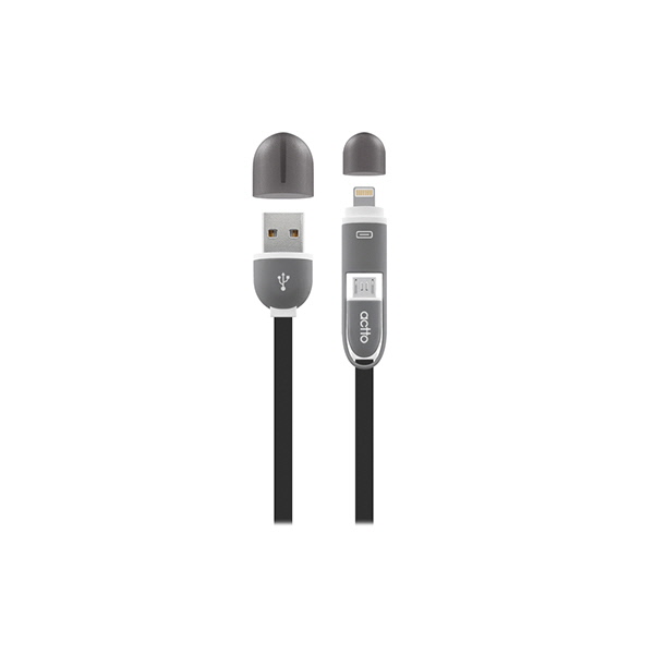 Cáp sạc đang năng nhỏ gọn dây phẳng chống rối 2 trong 1 Micro và Lightning dài 1m - Duo Charging &amp; Data Cable Actto USB-16 - Hàng chính hãng