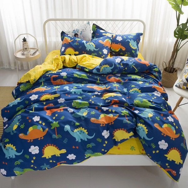 Bộ Chăn Ga Cao Cấp 4 Món Họa Tiết Khủng Long - Xanh