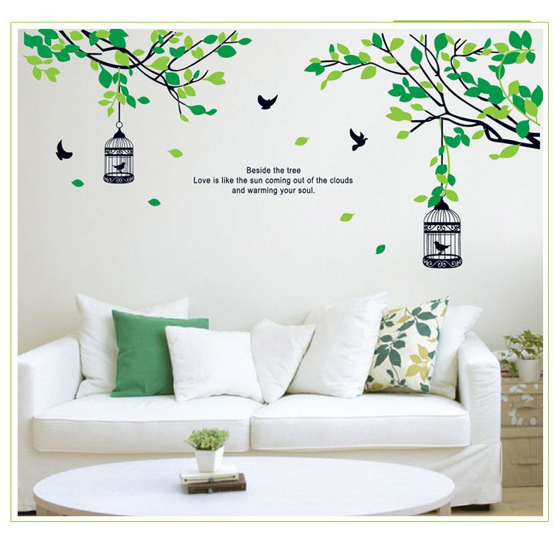 Decal dán tường trang trí xanh - Tán cây yên bình DCX017 (70 x 155cm)