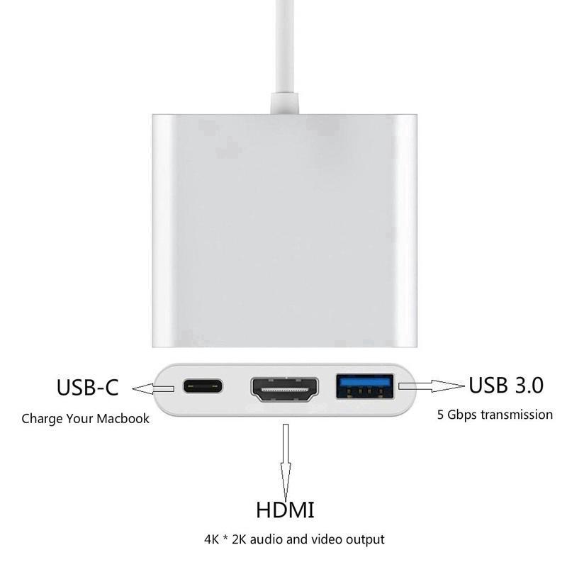 Cổng Sạc Đa Năng 3 Trong 1 Cổng USB 3.0 Type C Sang HDMI USB-C 4K Cho IOS Android