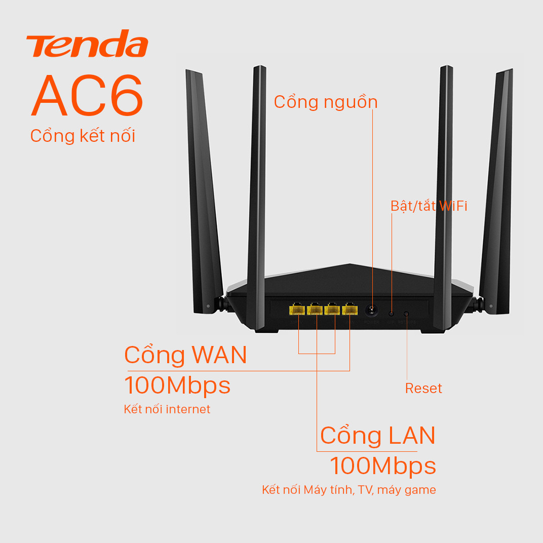 Thiết bị phát Wifi Tenda AC6 Chuẩn AC 1200Mbps - Hàng Chính Hãng